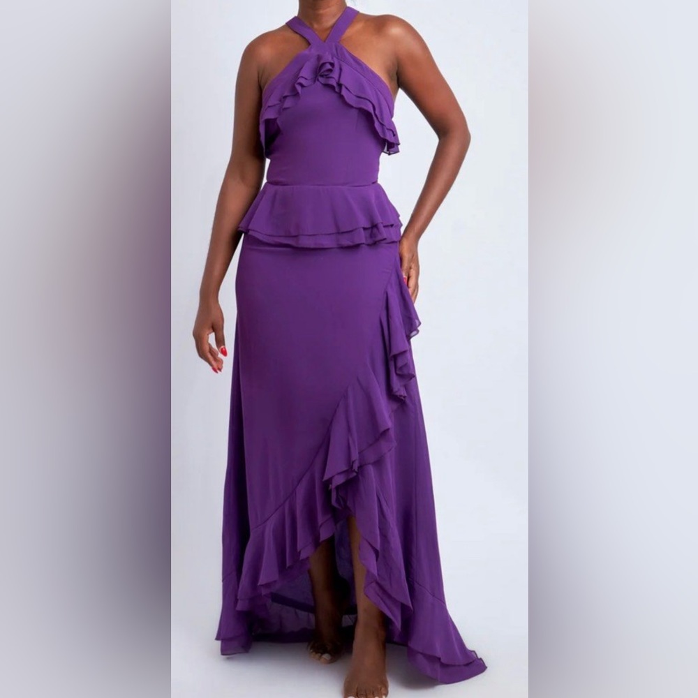 True Decadence ~ Size 14 Tall ~ Purple Halterneck Ruffled Long Maxi Dress